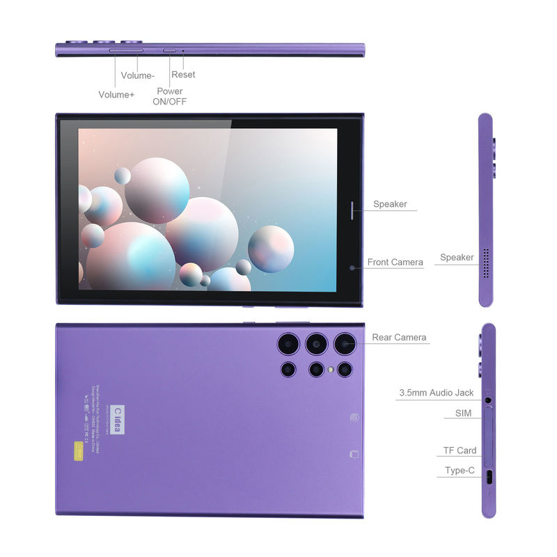 C アイデア ポータブル 8インチ タブレット PC ケース 5000mAh バッテリー寿命 デュアルカメラ 5MP+8MP シムカード スロット 紫