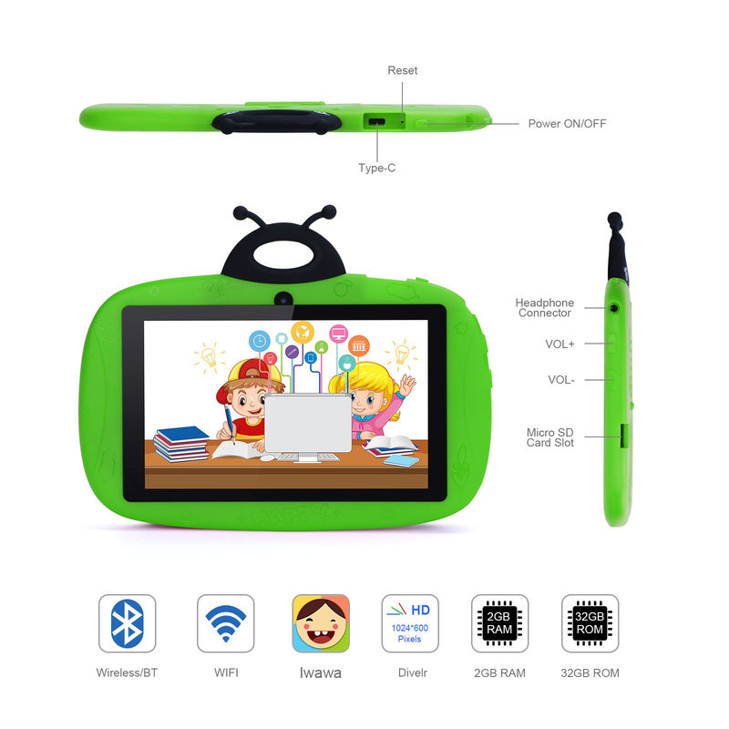 C アイデア 双カメラ Wi-Fi 7インチ タブレット PC アンドロイド 子供 幼児学習 128GB ケース キッズ アプリ CM76 グリーン