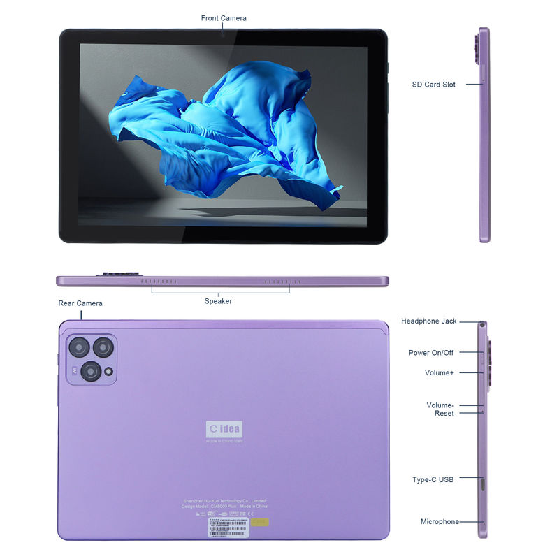 C アイデア 10インチ Android 12 タブレット 8GB RAM 256GB ROM モデル CM8000PLUS 紫