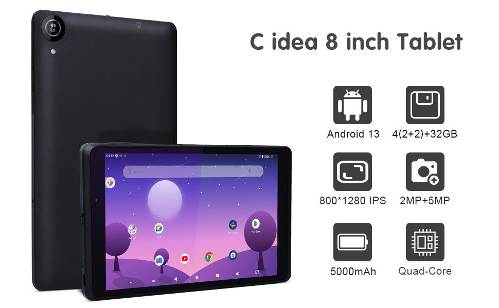 C アイデア 青いライト画面,Wi-Fi,32GB + 64GB,800*1280 IPS インセル CM826のAndroid 13の8インチタブレット
