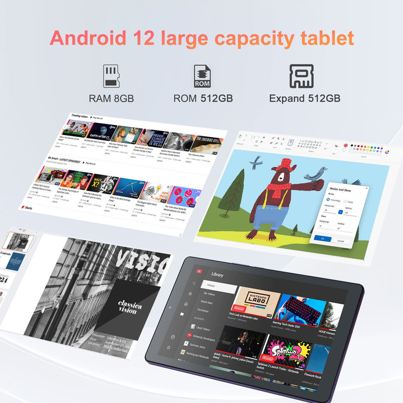 C アイデア 9インチ Android 12 タブレット 8GB RAM 512GB ROM 5MP+8MP 双カメラ WIFI タブレット SIM CM915 (紫)