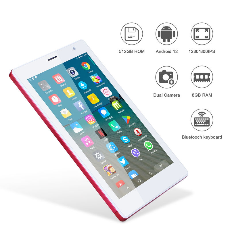 Cアイディア 7インチ アンドロイド スマートタブレット 8+512GB クアッドコア WiFi タブレット HDタッチスクリーン CM513 ((赤)