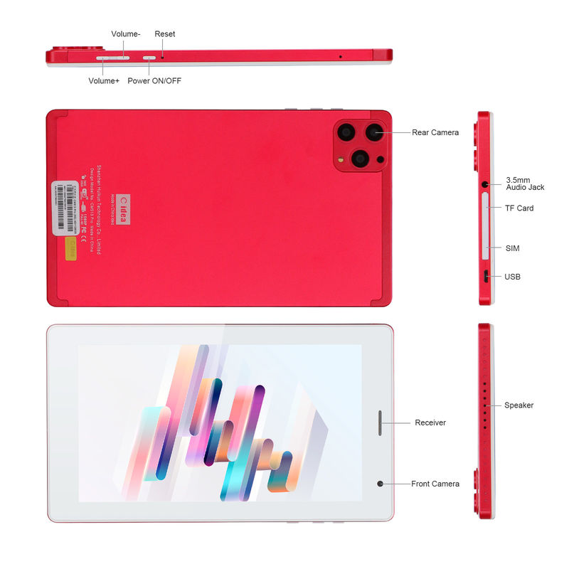 Cアイディア 7インチ アンドロイド スマートタブレット 8+512GB クアッドコア WiFi タブレット HDタッチスクリーン CM513 ((赤)