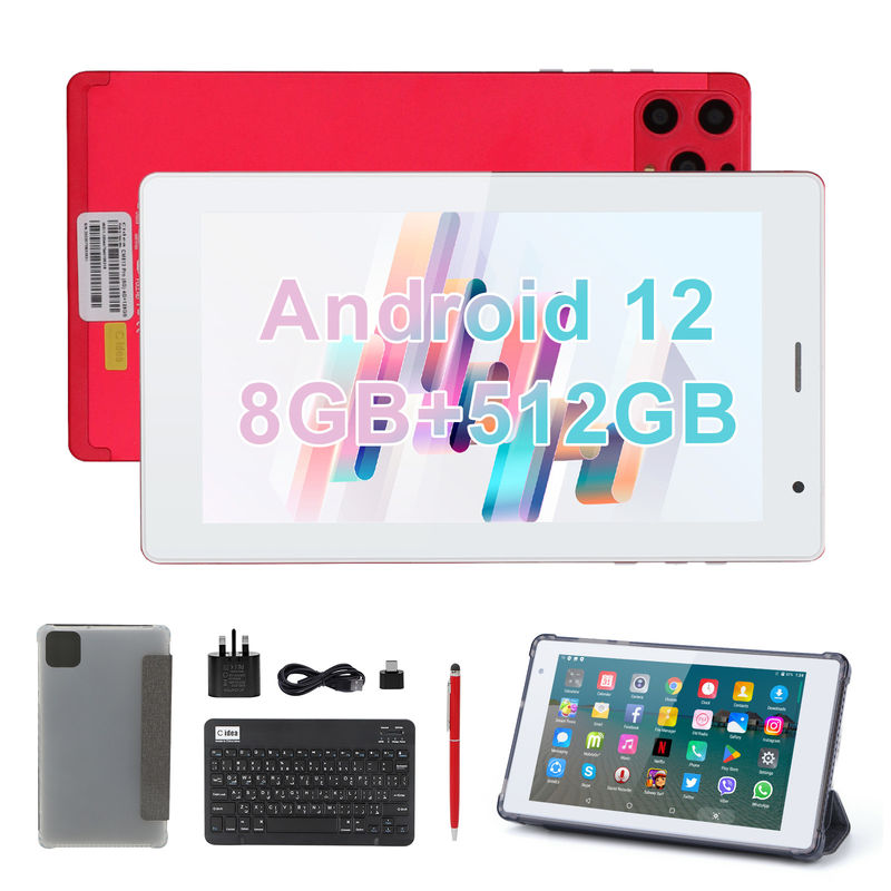 Cアイディア 7インチ アンドロイド スマートタブレット 8+512GB クアッドコア WiFi タブレット HDタッチスクリーン CM513 ((赤)