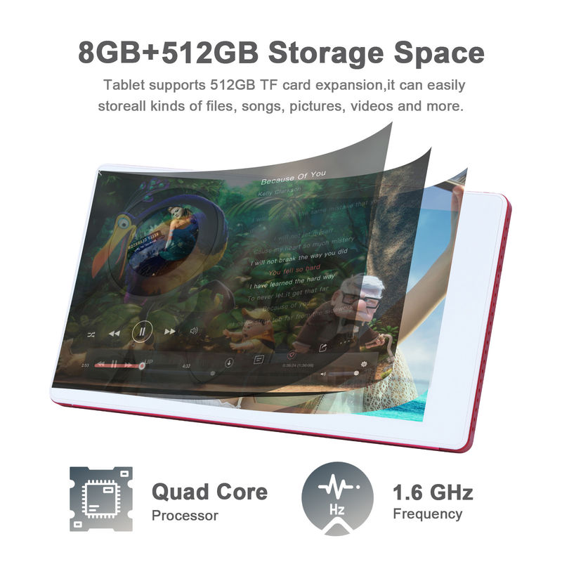Cアイディア 7インチ アンドロイド スマートタブレット 8+512GB クアッドコア WiFi タブレット HDタッチスクリーン CM513 ((赤)