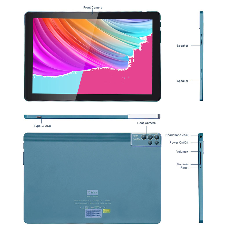 C アイデア 256ROM 10インチ タブレットPC デュアル 5MP+8MP カメラ クアッドコア キーボードケース CM7000ブルー