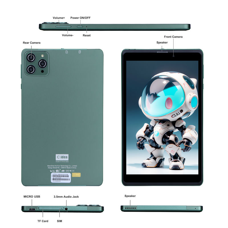 C アイデア ポータブル 8 インチ Android タブレット PC Android 12 クアッドコア CPU 8GB RAM 512GB ストレージ IPS HD ディスプレイ CM818-グリーン