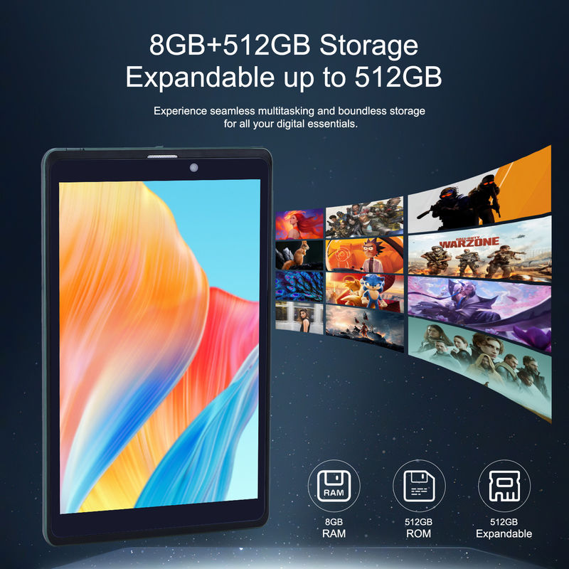 C アイデア ポータブル 8 インチ Android タブレット PC Android 12 クアッドコア CPU 8GB RAM 512GB ストレージ IPS HD ディスプレイ CM818-グリーン