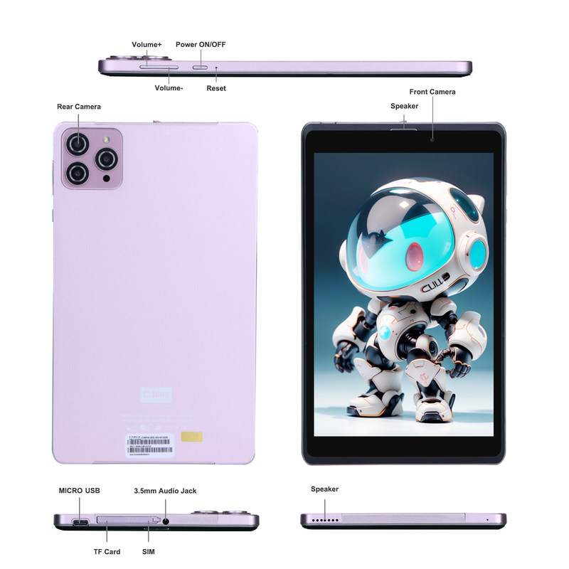 C アイデア 8インチ アンドロイド 12 タブレット 8000mAh バッテリー 5MP+8MP カメラ 8GB RAM 512GB ROM 教育学習用 CM818-ピンク