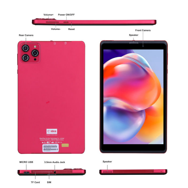 C アイデア 8インチ Android 12 タブレット 8GB RAM 512GB ROM 8000mAh バッテリー 5+8MP 学生用カメラ SIMサポート CM818赤