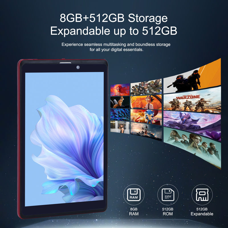 C アイデア 8インチ Android 12 タブレット 8GB RAM 512GB ROM 8000mAh バッテリー 5+8MP 学生用カメラ SIMサポート CM818赤