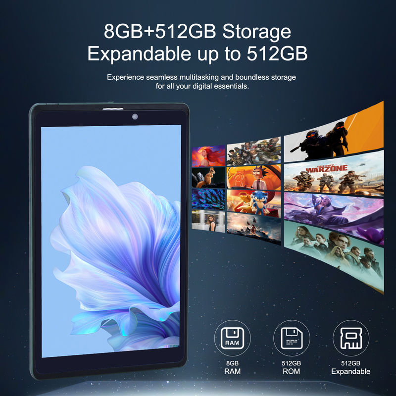 C アイデア 8 インチ Android タブレット PC Android 12 OS クアッドコア CPU 8GB RAM 512GB ストレージ IPS HD ディスプレイ CM818-グリーン