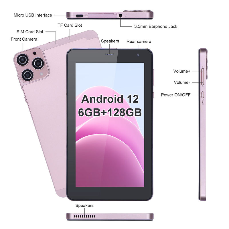 Cアイディア 7インチ アンドロイド スマートタブレット 6+128GB クアッドコア WiFi タブレット HDタッチスクリーン ティーンズ CM515 ((ピンク)