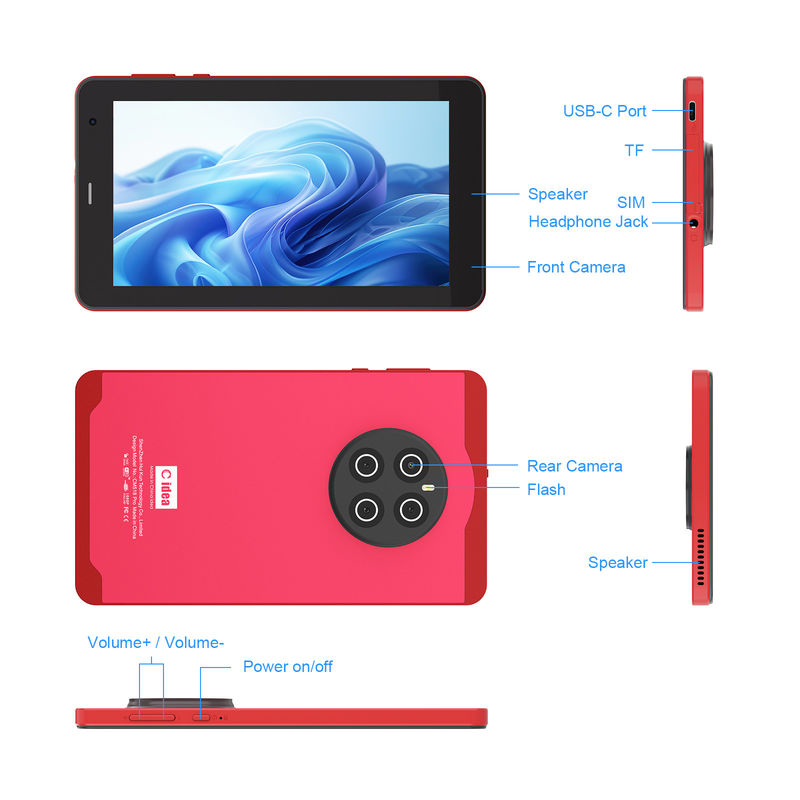 C アイデア Android 13 タブレット シム付き Wifi 7インチタッチスクリーン タブレット 学生向け CM518 Pro 赤