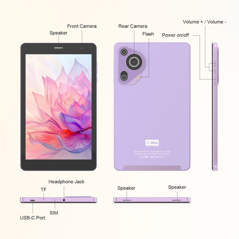 C アイデア 8インチ タブレット ゲーム教育 学生向けのAndroid タブレット シムとWi-Fi CM828紫