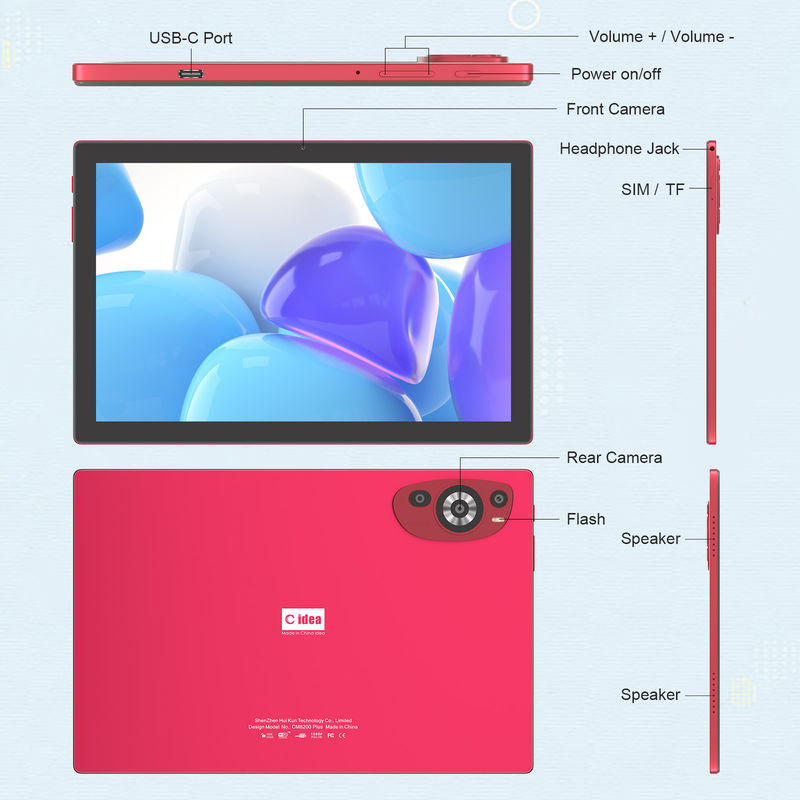 C アイデア 10.1 インチ Android 14 スマートタブレット PC 青少年向けシム対応 CM8200Plus 赤
