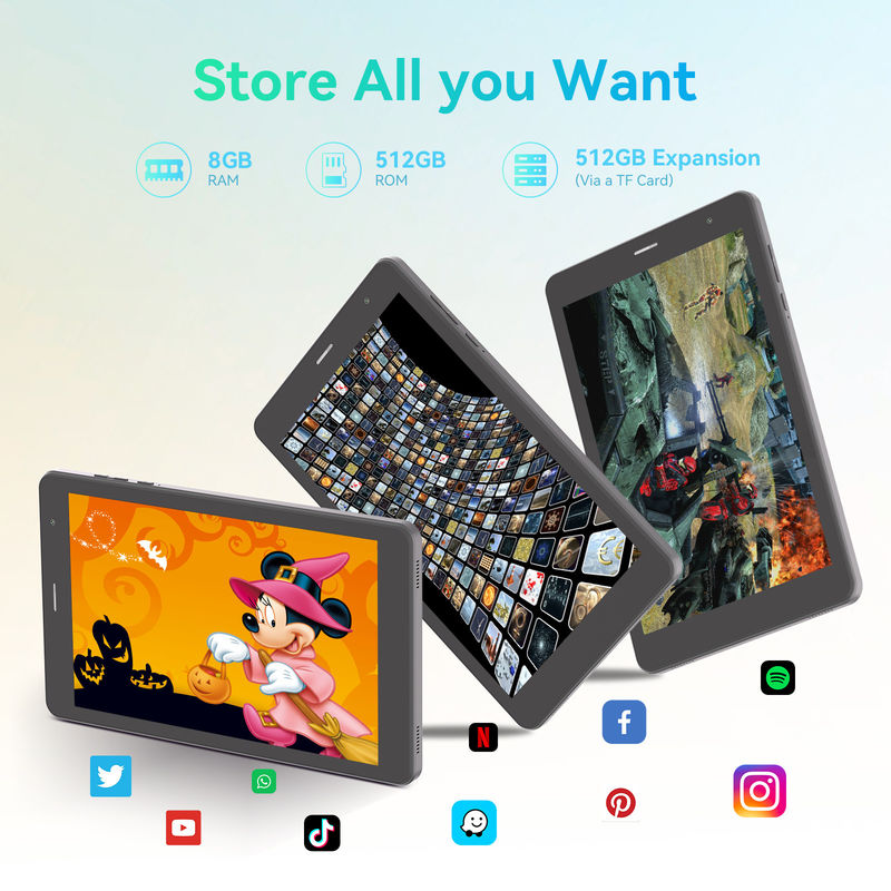 C アイデア ODM 8インチ 8+512GB 8000mah 5+8MP デュアルカメラ Android タブレット PC シム付き 学生用 CM828 黒