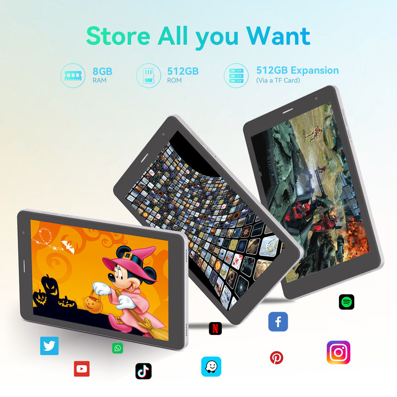 C アイデア ODM 8 インチ 512GB 長バッテリー 双カメラ オクタコアプロセッサ Android タブレット PC 学生用ケース CM828 シルバー