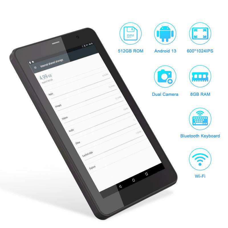 C アイデア 7インチタブ, 8GB RAM, 512GB ストレージ, SIM スロット, Android 13 タブレット PC for Students CM518pro 黒