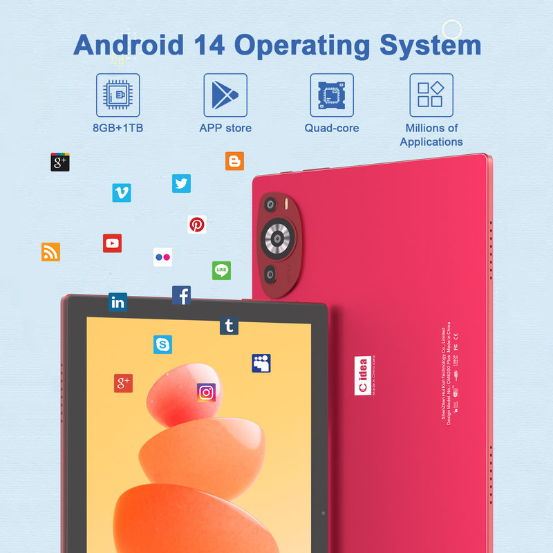 C アイデア 10.1 インチ Android 14 スマート タブレット PC 双SIMサポート CM8200Plus 赤