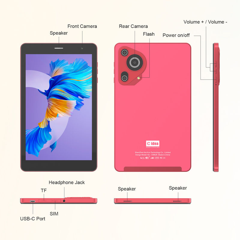 C アイデア 5G アンドロイド タブレット 8 インチ タブレット 学生用 シンとWi-Fi Cm828 赤