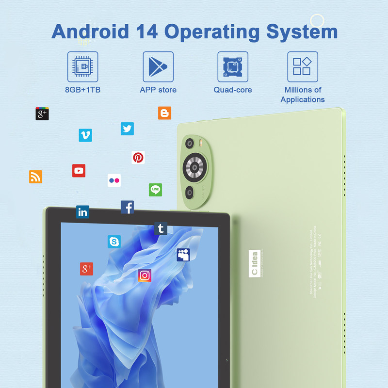 C アイデア WIFI Android 14 タッチスクリーン タブレット キーボードとマウス CM8200プラス グリーン
