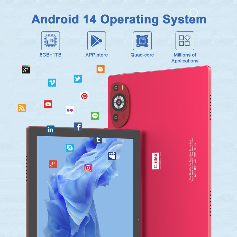 C アイデア 10.1 インチ Android 14 スマート タブレット PC 双SIMとペン CM8200Plus 赤