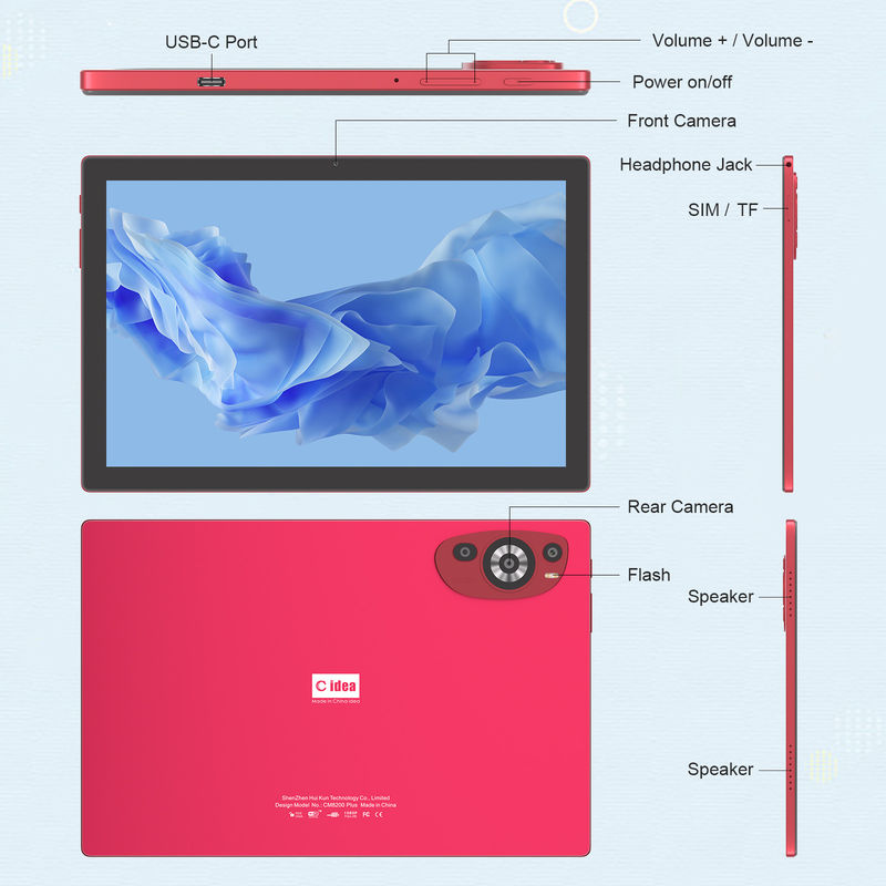 C アイデア 10.1 インチ Android 14 スマート タブレット PC 双SIMとペン CM8200Plus 赤