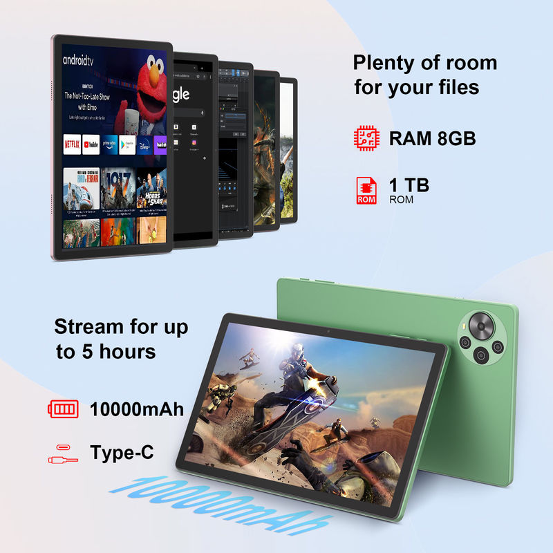 C アイデア 最新 10.5 インチ Android 14 タブレット PC 2k タッチスクリーン タブレット SIM CM10500 Plus 緑色