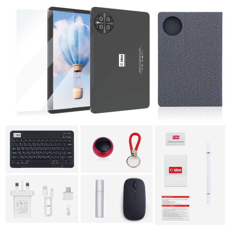 C Idea 10.1インチ タブレットPC Android 15 タブレット キーボードとマウス付き CM8800plus グレー