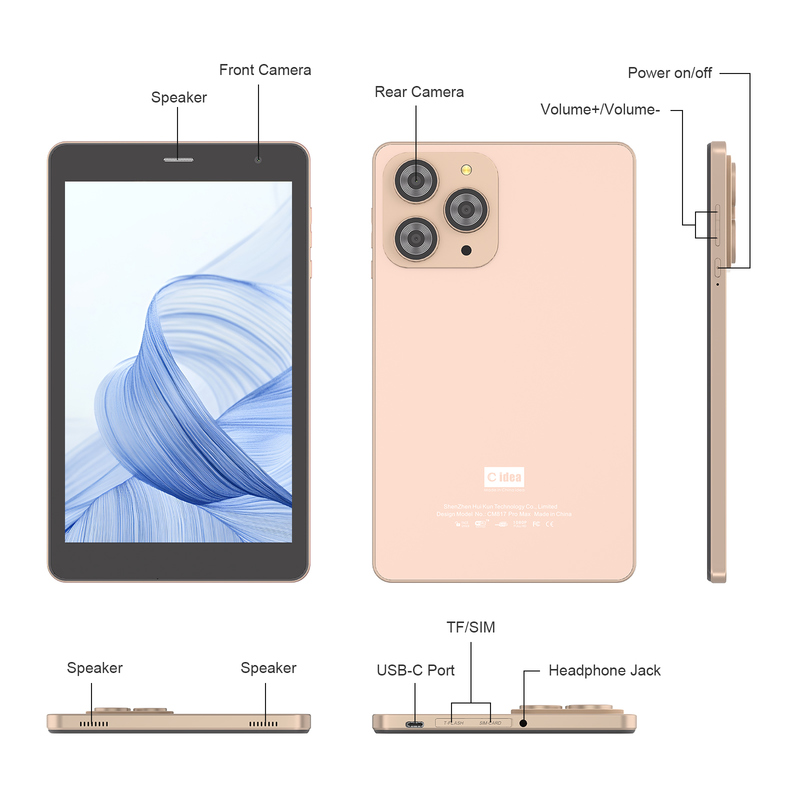 C アイデア 8インチ Wifi タブレット 8+512GB ストレージ クアッドコアプロセッサ 800x1280 IPS タッチスクリーン 金色 CM817 Pro