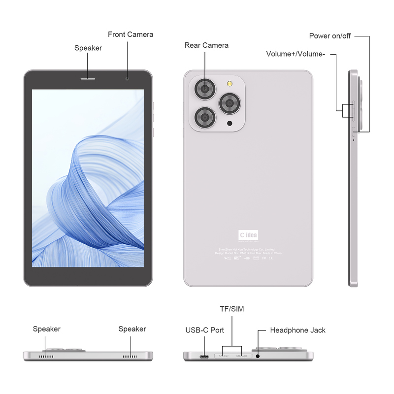 Cアイディア 8インチWiFiタブレット 8+512GBストレージ クアッドコアプロセッサ 800x1280 IPS タッチスクリーンスライバー CM817 Pro
