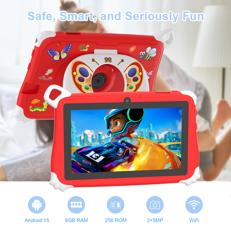 C アイデア Android 15 キッズ タブレット 8+256GB 教育タブレット キッズパッド フレンドリーAPP CM86 赤