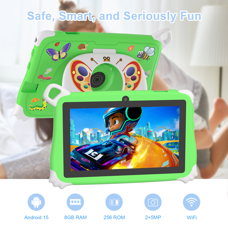 C アイデア Android 15 キッズ タブレット 8+256GB 教育タブレット キッズパッド フレンドリーAPP CM86緑色