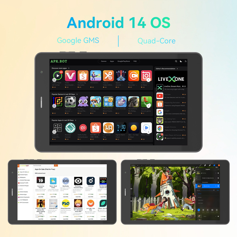 C idea Youth 8インチタブレット Android 15、ブラックライトスクリーン搭載、WiFi、8GB + 512GB、800*1280 IPS incell CM828