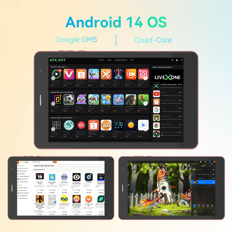 C idea Youth レッド 8 インチ タブレット Android 15、TFカードスロット、WiFi、8GB + 512GB、800*1280 IPS incell CM828