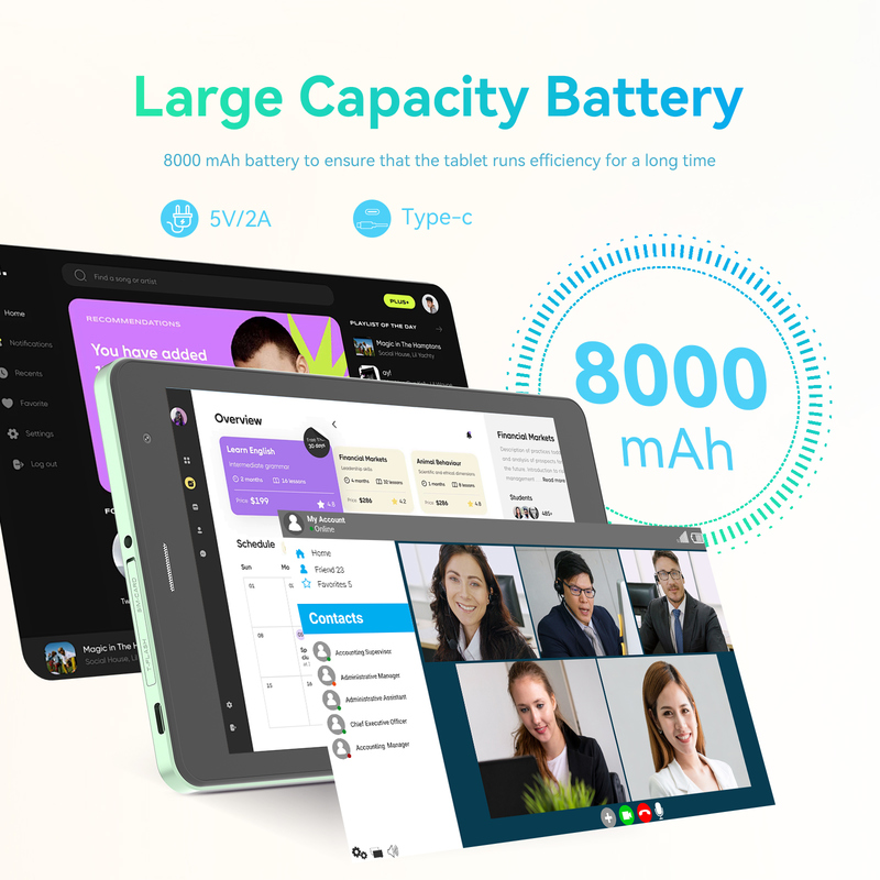 C idea Youth グリーン 8 インチ タブレット Android 15、tf カードスロット、WiFi、8GB + 512GB、800*1280 IPS incell CM828