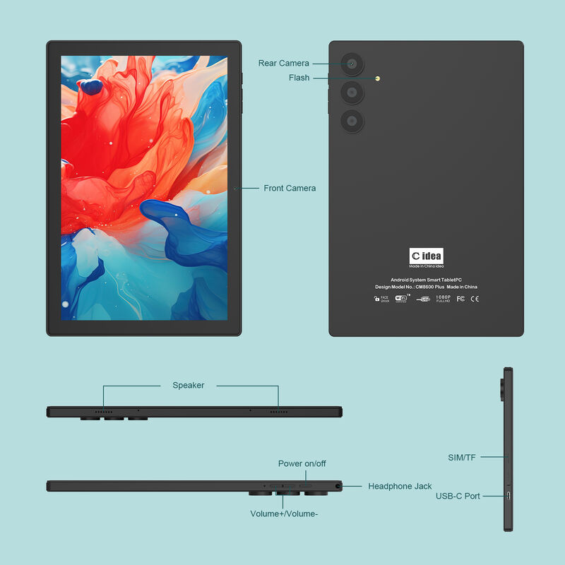 C Idea 10.1 インチ タブレット PC デュアルカメラ Wi-Fi HD 容量性スクリーン解像度 8GB RAM 1TB ROM エンターテイメントおよびビジネス用途 (ブラック)