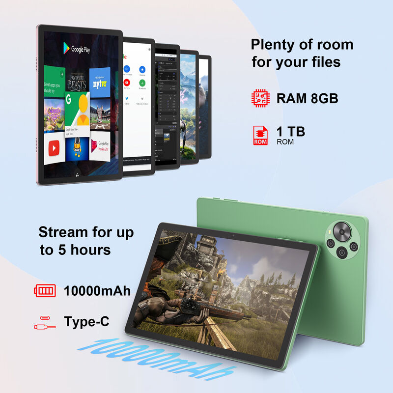C Idea Factory 10.36 インチ タブレット 8GB RAM+1TB ROM デュアルカメラ Android 14 タブレット SIM カード付き 大人用 CM10500 Plus (グリーン)