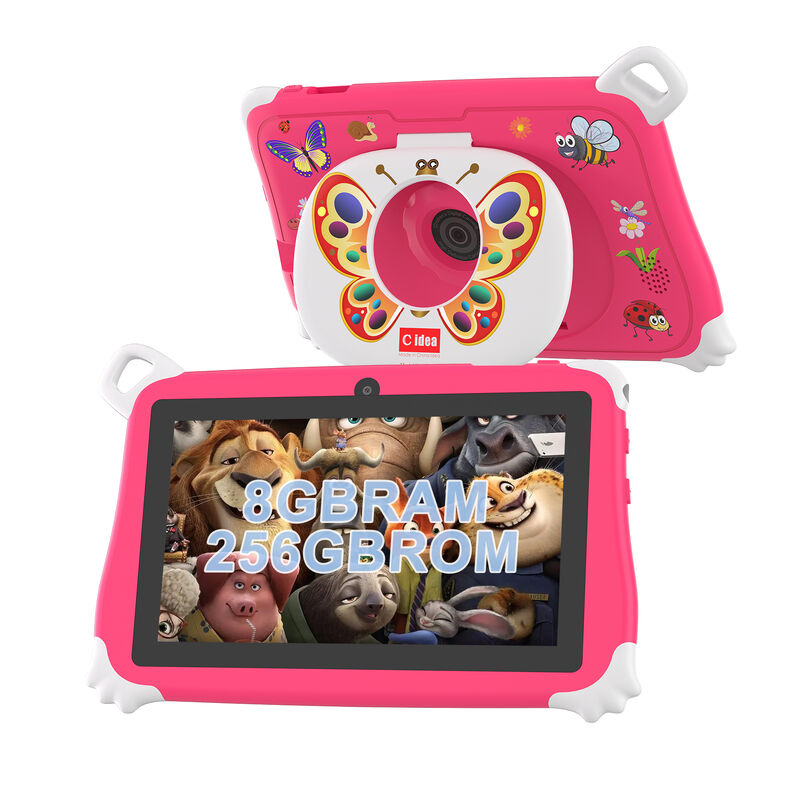C アイデア 新型キッズ タブレットPC 7インチ 8GB RAM 256GB ROM アンドロイド 16 Wi-Fi ドロップレジスタント 教育用 (CM86-ピンク)